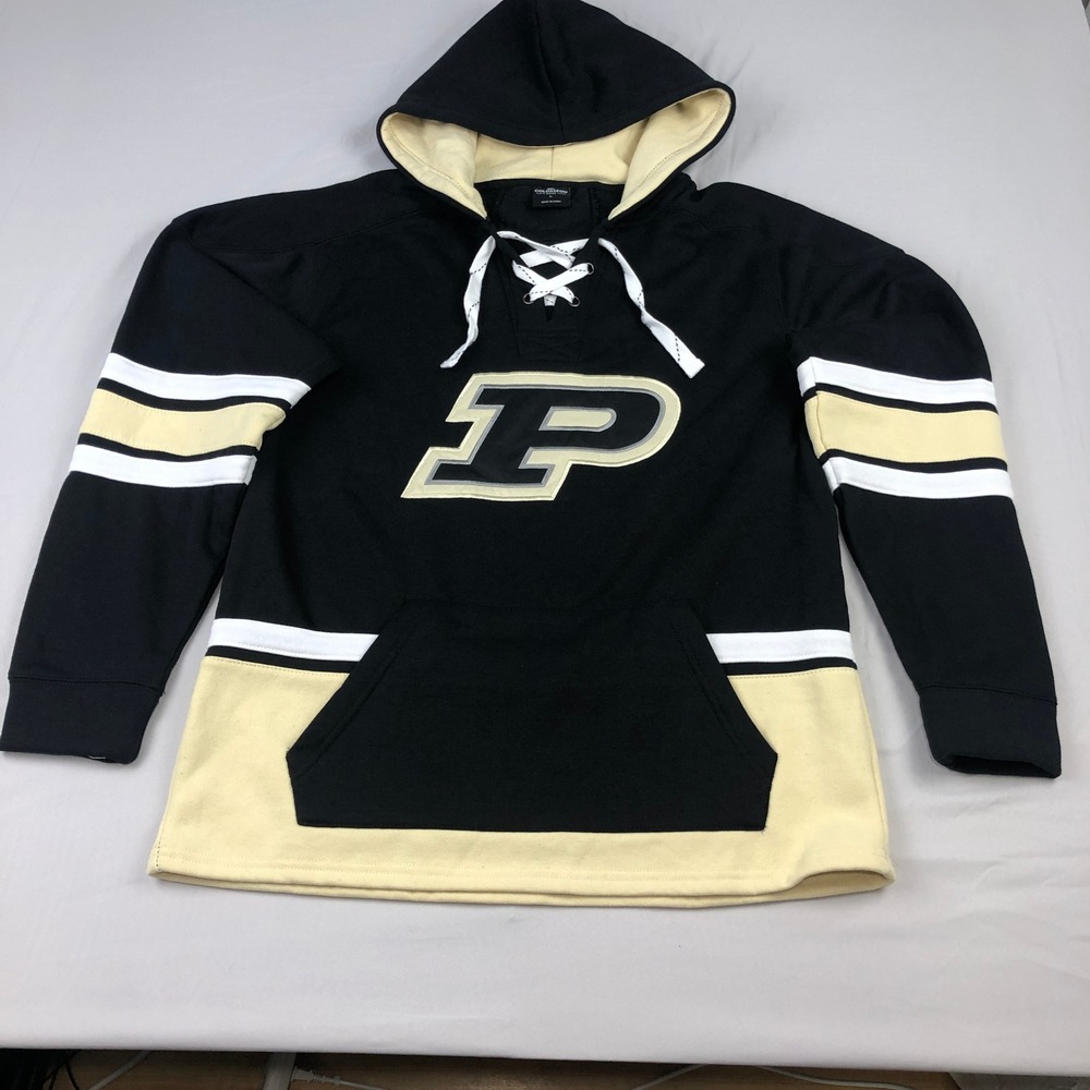 Colosseum Mens Purdue Boilermakers Hockey Lace Up Hoodie Black Gold Large